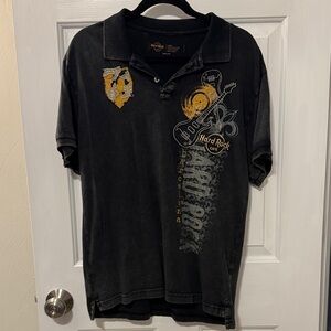 Hard Rock Cafe Charcoal and Gold Polo Shirt Barcelona Men’s Large